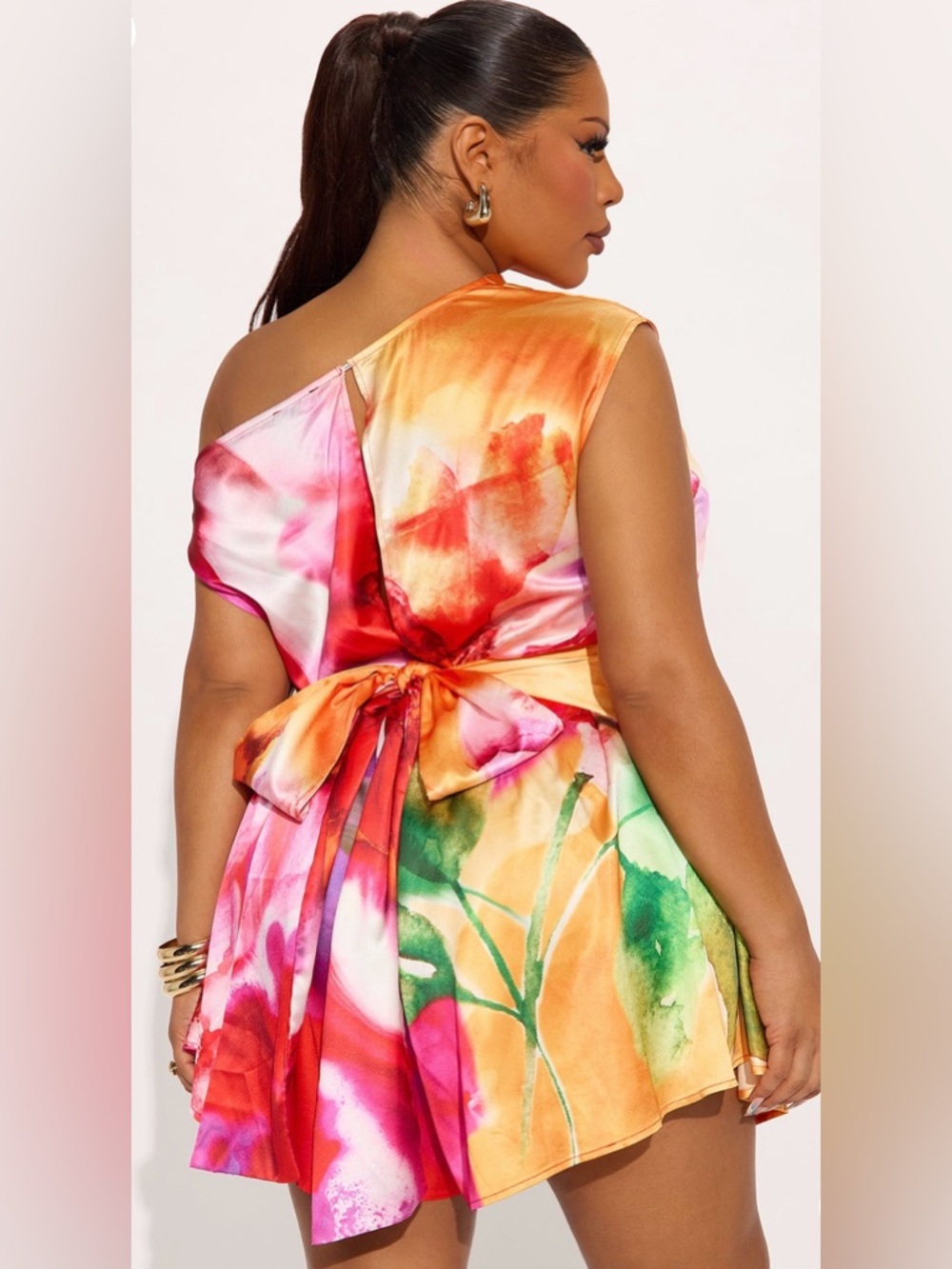 Pre-Loved One-Shoulder Floral Watercolor Romper - Multicolor - Picture 4 of 4